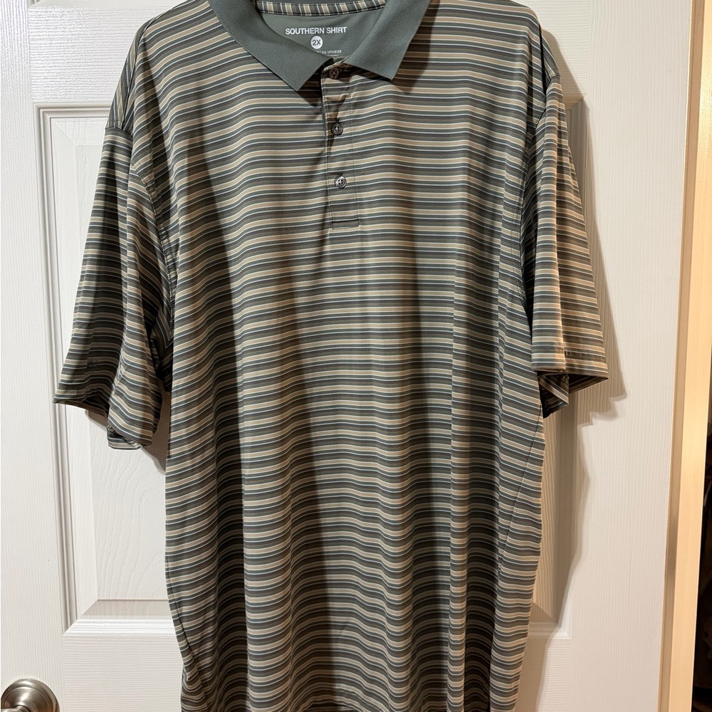 The Southern Shirt Company Men's Polo - Gray and Tan Stripes